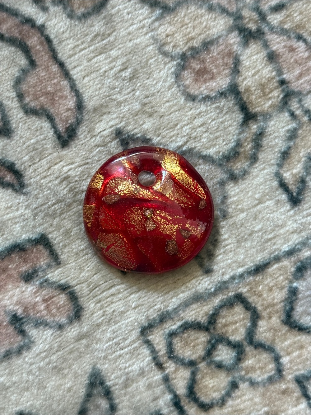 Red and Gold Murano-Style Glass Pendant Bead for Jewelry-Making